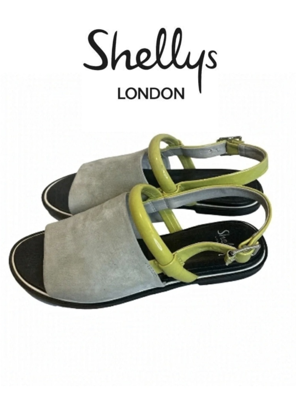 Grey Suede and Lime Trim Sandel💛🤍